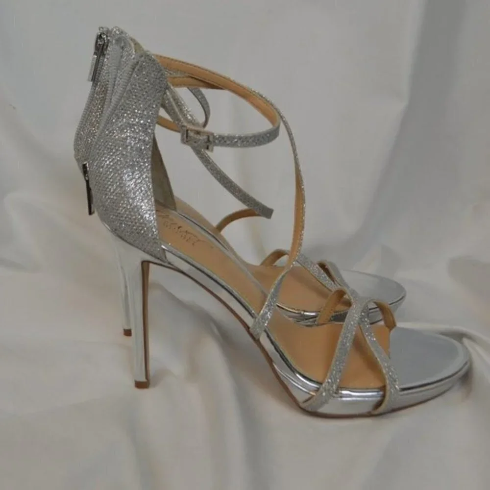 JEWEL BADGLEY MISCHKA Silver Galen Strappy Platform Sandal  8.5